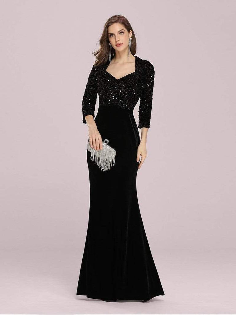 Black Sequin Halter V-neck Mermaid Sweep Train Prom Dresses, CP0098 –  clover sew